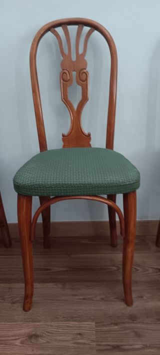 Conjunto 5 Sillas Vintage Madera y Tela