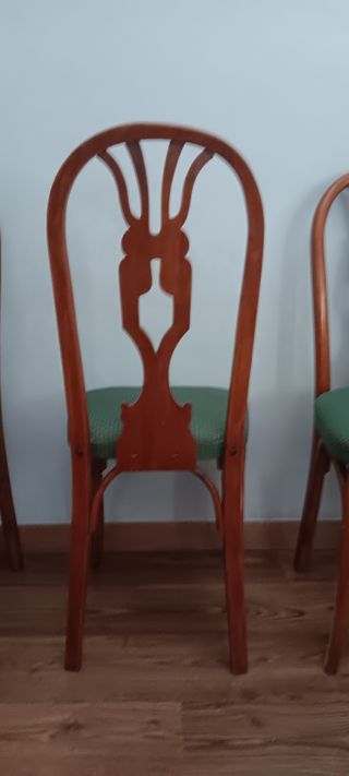 Conjunto 5 Sillas Vintage Madera y Tela