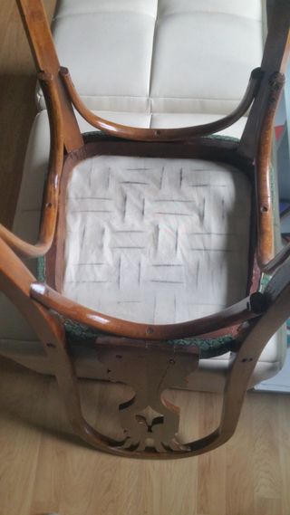 Conjunto 5 Sillas Vintage Madera y Tela