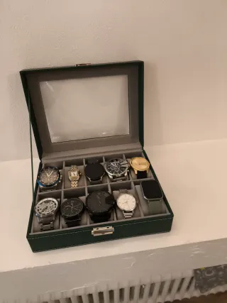 Scatola porta orologi verde e argento