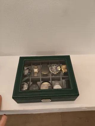 Scatola porta orologi verde e argento