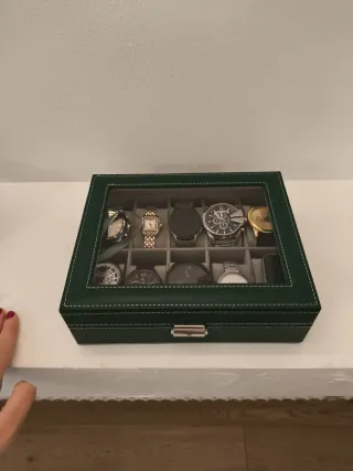 Scatola porta orologi verde e argento