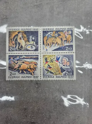 4 Francobolli Svedesi Julpost 1987