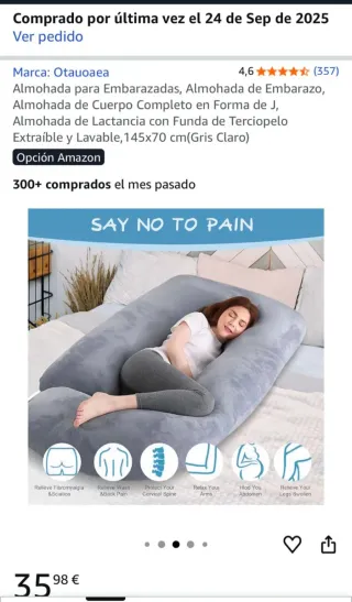 Almohada Embarazo J Gris Terciopelo