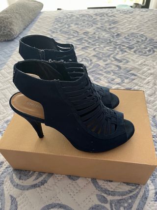 Zapatos ante azul de tacón Grazia