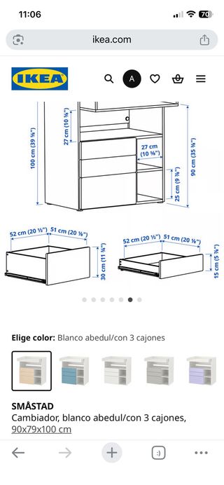 Cambiador de bebé Ikea SMÅSTAD con 3 cajones
