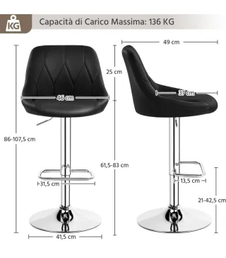 Sgabello da bar nero e argento