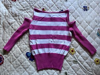 Jersey Hombros Descubiertos Rayas Rosa Blanco