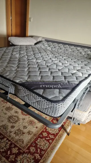 Sofá cama gris tela.