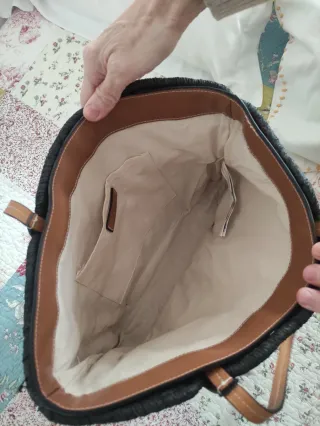 Bolso rafia con piel