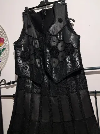 Falda larga + chaleco cuero natural T.50-52