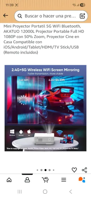 Proyector Portátil AKATUO 1080P WiFi Bluetooth