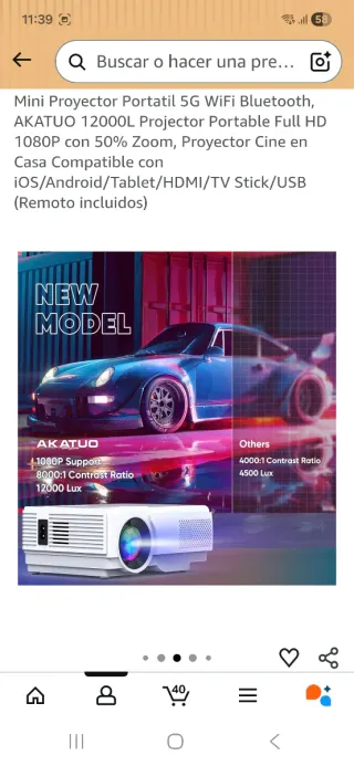 Proyector Portátil AKATUO 1080P WiFi Bluetooth