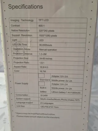 Mini Proyector Z1 Portátil HDMI USB