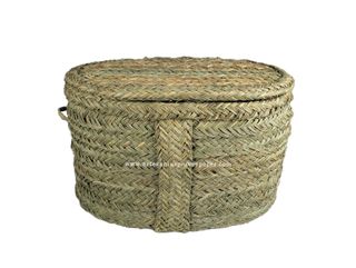 Baúl ovalado de esparto natural con tapa