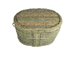 Baúl ovalado de esparto natural con tapa