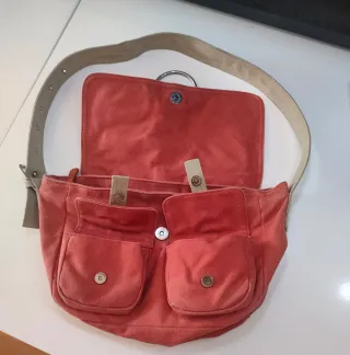 Bandolera tela casual beige y rosa