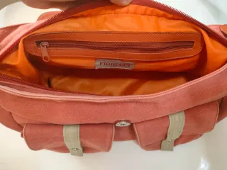 Bandolera tela casual beige y rosa