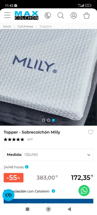 Sobrecolchón Topper MLILY 135cm