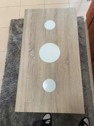 Mesa baja elevable madera y cristal