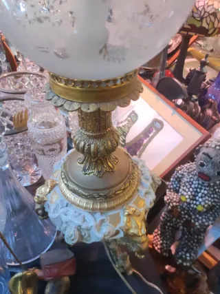 Lámpara Bronce y Porcelana