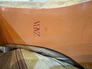 Botines de piel serraje Zara Beige/Marrón