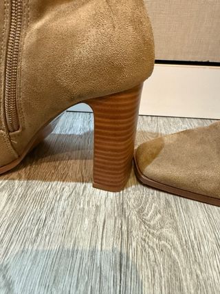 Botines de piel serraje Zara Beige/Marrón
