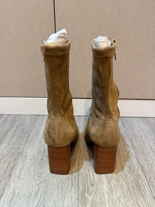Botines de piel serraje Zara Beige/Marrón