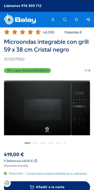 Microondas Balay 3CG5175N2 Negro. Nuevo a estrenar