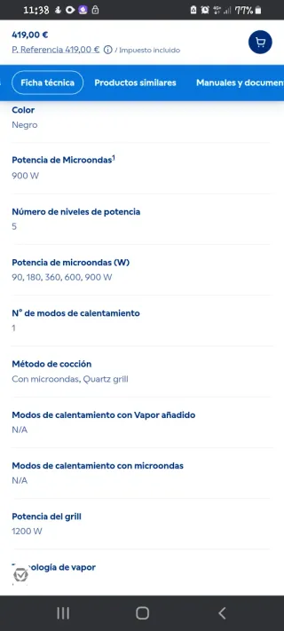 Microondas Balay 3CG5175N2 Negro. Nuevo a estrenar