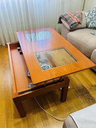 Mesa de centro madera de cerezo y cristal