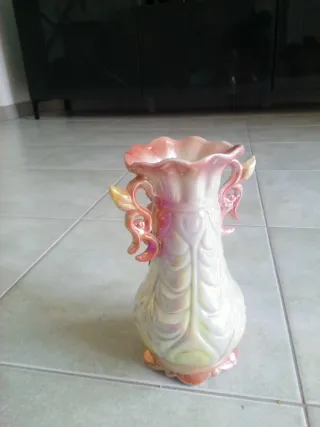 Vaso ceramica decorato fiori rosa giallo e azzurro