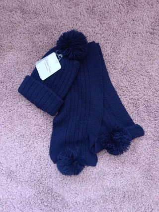 Gorro y bufanda azul pompón Dorian Gray