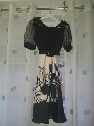 Vestido largo fiesta beige y negro