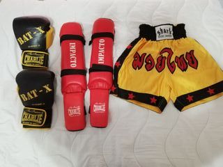 Conjunto Boxeo/Kick Boxing Guantes y Espinilleras