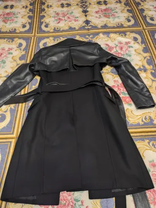 Cappotto in pelle e lana nero Shi4