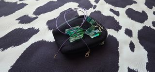 CONJUNTO 3 PIEZAS ANILLO PENDIENTES COLGANTE VERDE