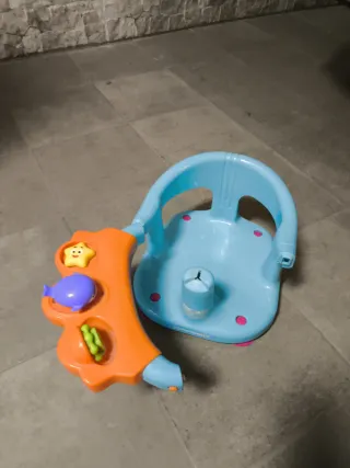 Asiento de baño para bebé azul y naranja
