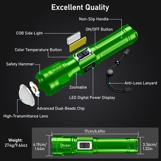 NUEVA Linterna LED Recargable Superbrillante VERDE