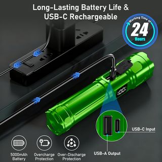 NUEVA Linterna LED Recargable Superbrillante VERDE