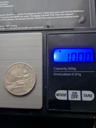 Moneda España 2 pesetas 1870*74 plata