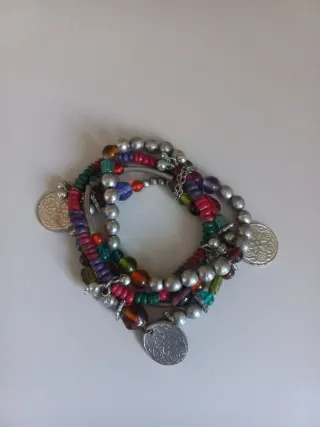 Pulsera plateada abalorios multicolor mujer
