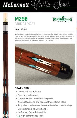 Taco de billar McDermott M29B + Z3 30”