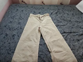 Pantalón ancho beige mujer