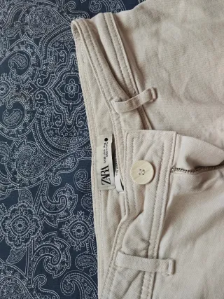 Pantalón ancho beige mujer