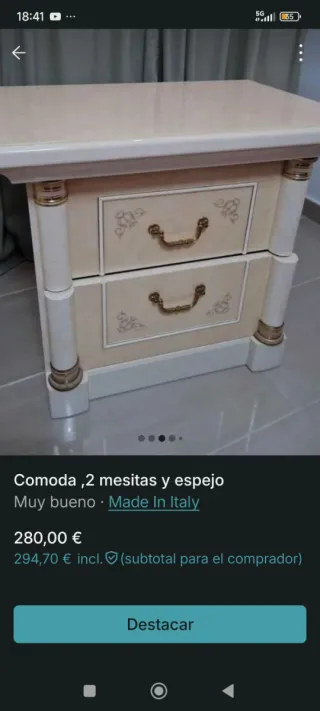 Vendo comoda de 3 cajones y 2 mesitas y espejo
