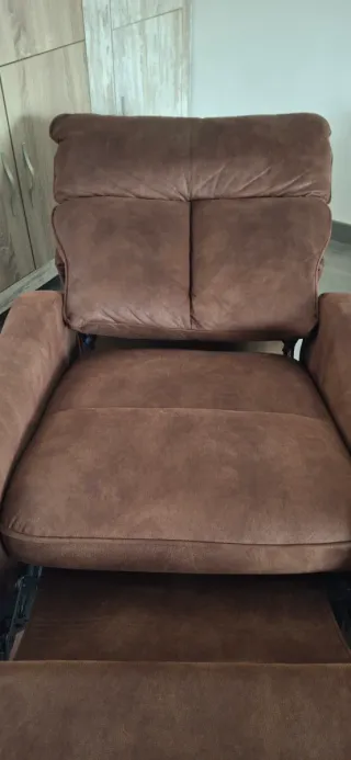 Poltrona relax manuale in pelle marrone anti-macchia