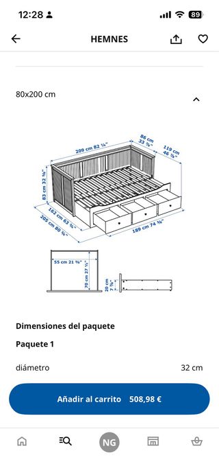 Diván HEMNES 80x200 con 3 cajones