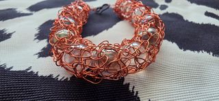 CONJUNTO GARGANTILLA PULSERA VIDRIO METAL  s/COBRE