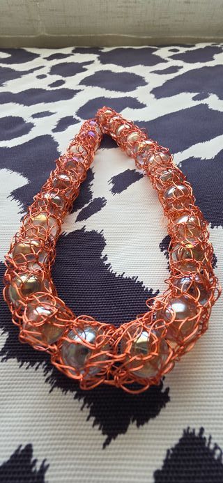 CONJUNTO GARGANTILLA PULSERA VIDRIO METAL  s/COBRE